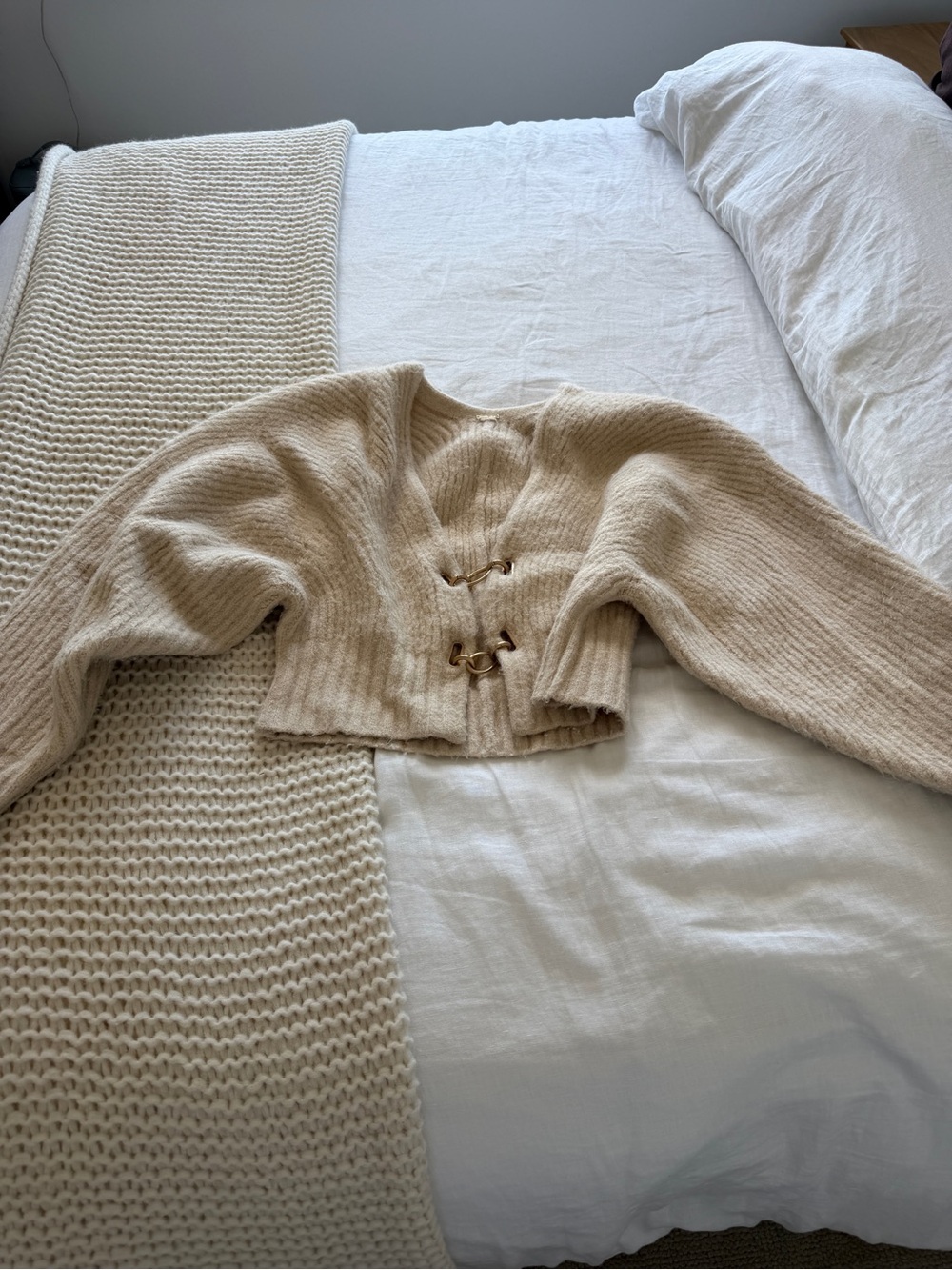cult gaia Cropped Cream Toggle-Front Knit Cardigan